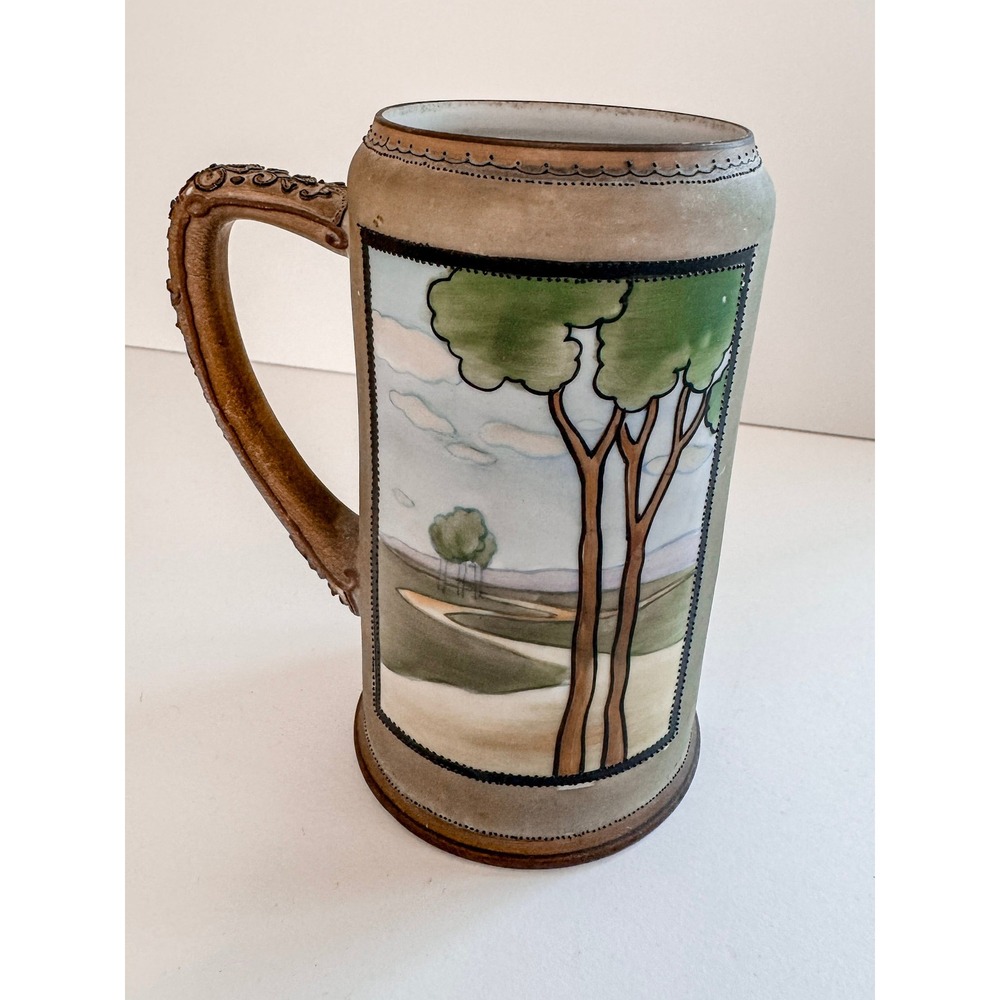Antique Nippon Hand Painted Beer Stein Moriage Tavern Scene Landscape Porcelain - Picture 11 of 11